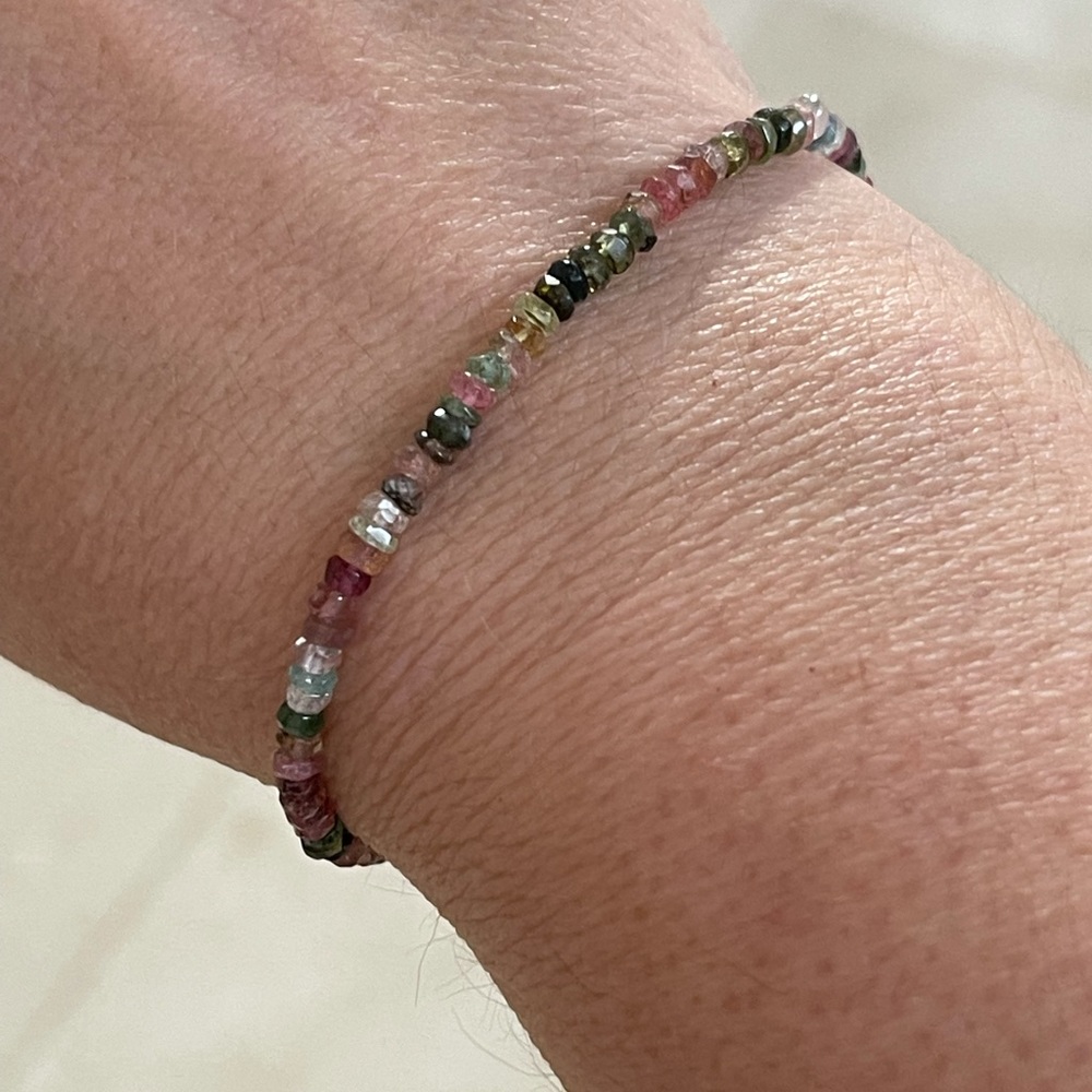 Faceted Multi Color Natural Tourmaline Bead Silve… - image 4